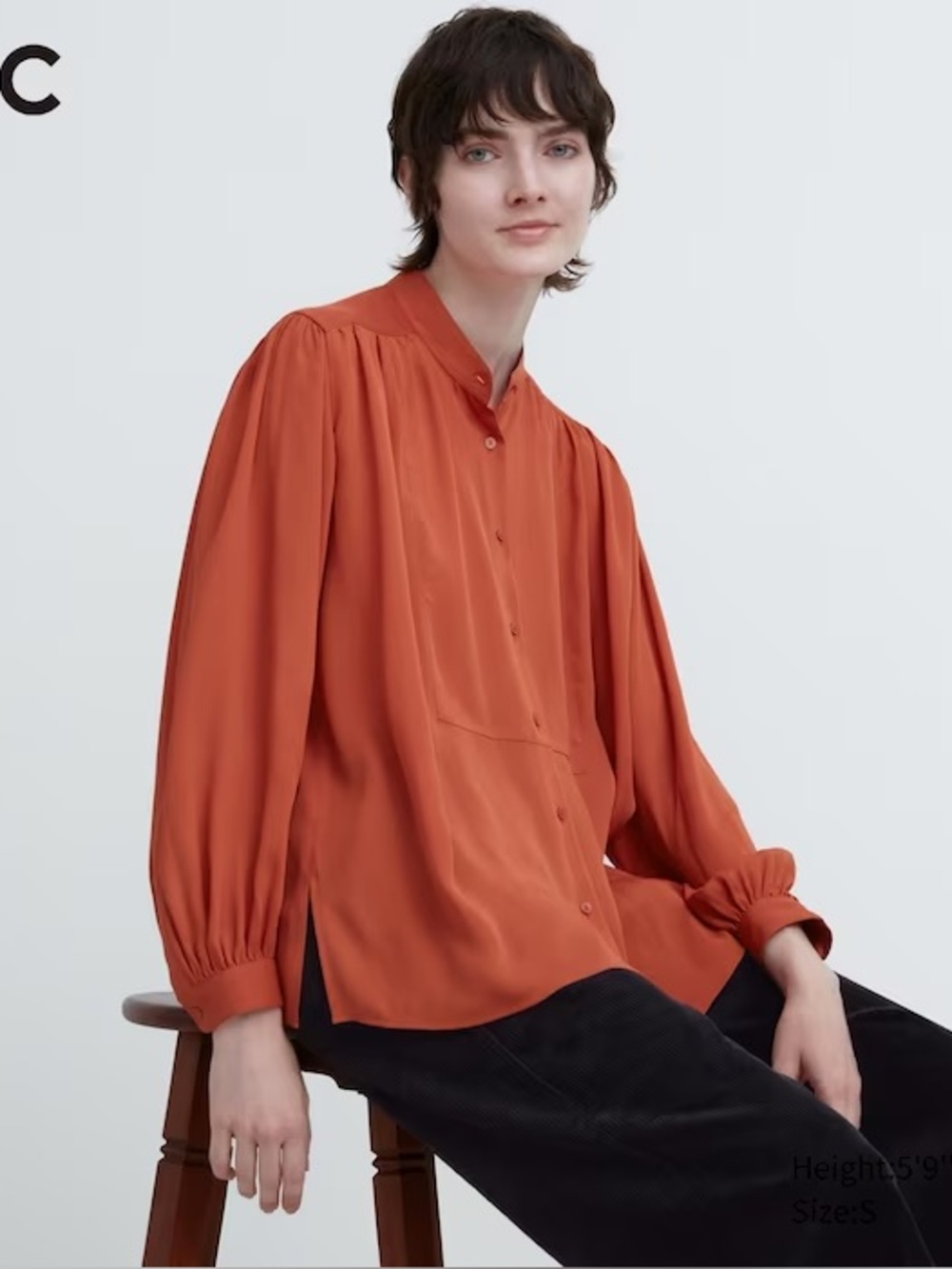 Uniqlo:C Clare Waight Keller Volume Long-sleeve Blouse burnt orange XS